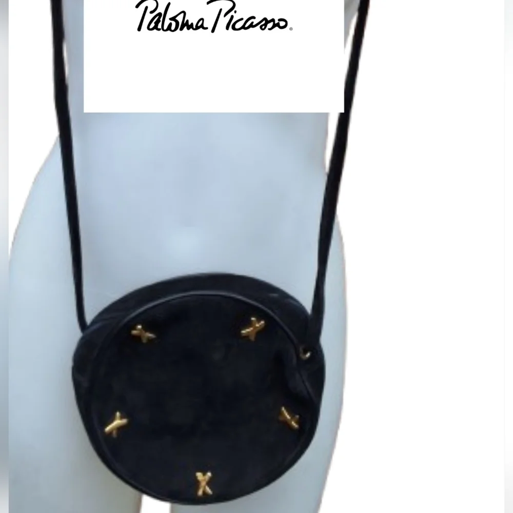 Paloma Picasso rare navy suede round x bag